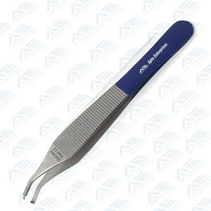 Pince Adson à manche bleu, à dents 1x2, instrument médical, pince à pansement marron, pince chirurgicale incurvée pour tissus de 4,75 po - Product Image 6