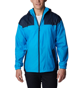 Veste coupe-vent à capuche pour homme, color-block, bleu marine, fermeture éclair, décontractée, vêtement d'extérieur pour le printemps - Product Image 1