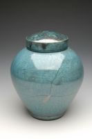 Vase en céramique fait main style Wabi-Sabi, rond, émaillé bleu, décoration d'art pour table