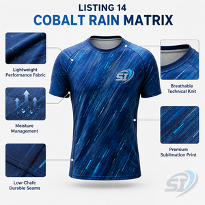 ผู้ผลิตเสื้อยืด OEM สำหรับวิ่ง ระบายอากาศได้ดี แขนสั้น เหมาะสำหรับการฝึกกีฬา สีโคบอลต์เรนแมทริกซ์ - Product Image 6