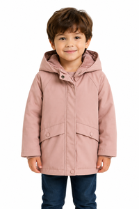 Boys Premium Dusty Pink Hooded Winter Jacket Warm Fleece Lined Full Sleeve Kids Winter Coat Soft Insulated Outerwear Logo - Product Image 1