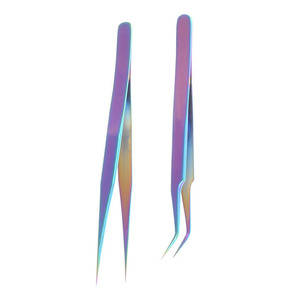 Pince à cils en acier inoxydable pour extensions de cils, droites et courbées, colorées arc-en-ciel, 2026 - Product Image 2