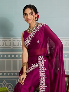 Sari de Diseño con Lentejuelas Florales Bordadas para Mujer, Elegante para Fiestas y Bodas, Sari Étnico con Blusa a Juego, Venta al Por Mayor - Product Image 5