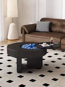 Modern Minimalist Black Round Coffee <b>Table</b> withStorage Compartment and <b>Swivel</b> Extension for Living Room Hotel Apartment - Product Image 3
