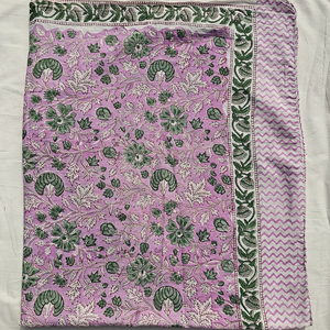 Hand Block Print Cotton <b>Sarong</b> Pareo Pink Green Floral Beach Wrap Lightweight Boho Botanical Cover Up Women Hand Block Print Pin - Product Image 1
