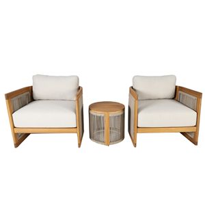 Set di Mobili da Patio in Legno di Acacia a 3 Pezzi con Cuscini Beige e Tavolino Finitura Teak per Uso Esterno - Product Image 4