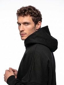 Sweat-shirt à capuche noir surdimensionné pour homme, manches régulières, couleur unie, en molleton, coupe décontractée - Product Image 2