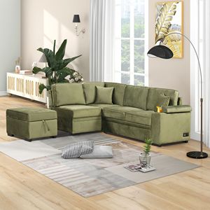 84.75\" 2-in-1 Pull Out Sleeper <b>Sofa</b> <b>Bed</b> L-Shape Couch <b>with</b> <b>Storage</b> Ottoman for Living & Bedroom Small Apartment Furniture - Product Image 4