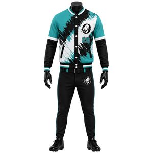 Teal and <b>Black</b> Baseball Jacket and <b>Pants</b> Set Full Sleeve Button Up Top with Matching <b>Pants</b> Lightweight Sports Uniform - Product Image 1