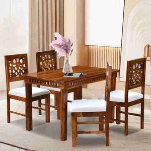 Juego de Comedor de Madera Maciza Hecho a Mano de Lujo para 4 Personas, Acabado de Madera Maciza Premium, Decoración Tradicional para el Hogar - Product Image 1