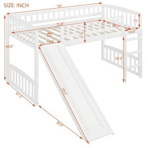 Cama Alta Blanca Tamaño Individual con Tobogán y Escalera para Niños - Product Image 3