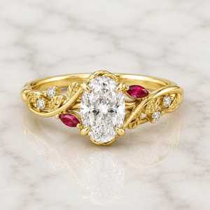 Bague florale classique en moissanite taille ovale 1 carat en argent sterling 925 plaqué rhodium, élégante pour mariage ou promesse entre partenaires - Product Image 1