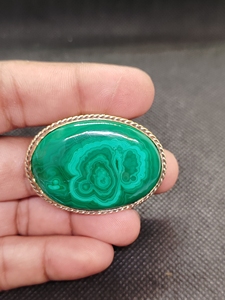 UDGEMS Natural Malachite Oval Bezel Setting Brass Groove Pendant | Handmade Gold Plated Gemstone Pendant | Women's Wedding - Product Image 5