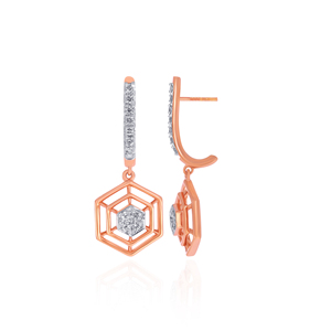 Boucles d'oreilles pendantes hexagonales en or rose 18 carats et diamants pour femmes, bijoux fins, fournisseur en gros - Product Image 4