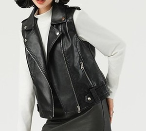 Gilet en cuir léger pour femme, en cuir de vachette véritable, sans manches, avec broderie personnalisée, style motard, en vente - Product Image 4