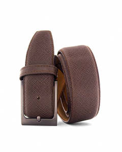 Ceinture pour homme en cuir de vachette de haute qualité, boucle carrée en cuivre, double couture, tressée, 35 mm, texture fine, usage quotidien décontracté - Product Image 2