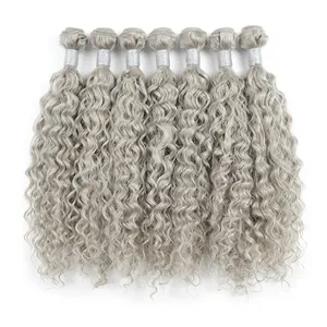 Remy Bulk <b>Hair</b> Long Ash Blonde Silver Gray Deep <b>Curly</b> Human <b>Hair</b> <b>Wig</b> Natural Wavy Hairpiece for Women - Product Image 3