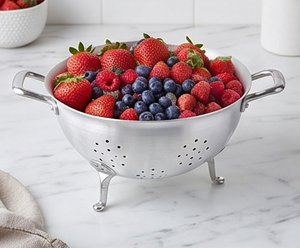 Stainless Steel <b>Colander</b> With Dual Handles And Stand For Kitchen Use Durable Metal Strainer Silver Color Round Shape - Product Image 3