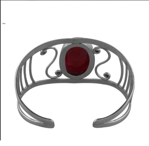Bracelet manchette en argent sterling 925 avec quartz rubis, pierre précieuse rouge naturelle, jonc ouvert fait main, bijou statement pour femme, usage quotidien - Product Image 2