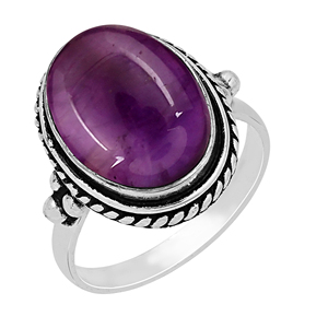Bague Gourik vintage ovale en améthyste, argent sterling 925, style bohème du Sud-Ouest, pierre précieuse naturelle violette, bagues statement pour femmes, bijoux - Product Image 1