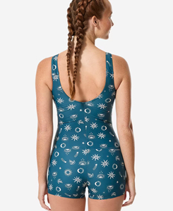 Combinaison décontractée pour femme 2026, imprimé bleu sarcelle, bretelles spaghetti, motif soleil, lune et œil, maillot de bain printemps-été, coupe classique, vente en gros - Product Image 3