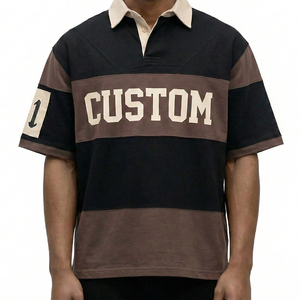 Custom OEM Oversized Color block Polo Shirt Men Streetwear Cotton Short Sleeve Contrast Panel Printed Casual Top For Wholesale - Product Image 3