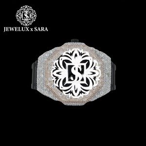 Reloj de Pulsera de Lujo con Incrustaciones de Diamantes de Imitación en Goma Negra y Blanca, de Primera Calidad - Product Image 1