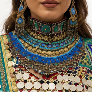 Lehenga Choli de seda verde con dupatta azul bordada, ropa de boda para mujer, largo hasta el suelo, vestidos indios afganos Kuchi. - Product Image 6