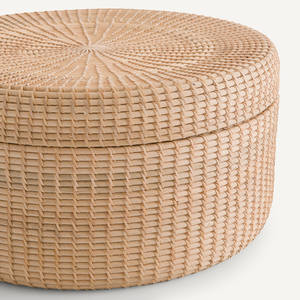 Boîte de rangement ronde en rotin tressé à la main avec couvercle, organiseur de bijoux en osier, panier décoratif fait main, solution de rangement pour la maison - Product Image 5