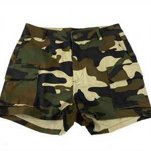 Shorts de plage taille haute tendance streetwear, design camouflage écologique, pour femme, été 2026, en coton 100% non tissé teint uni, séchage rapide - Product Image 2