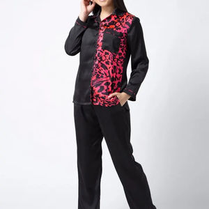 Ensemble de pyjama en jersey de coton bleu à imprimé floral de qualité supérieure pour femmes, été-printemps, confortable, grande taille, vêtements de nuit - Product Image 3