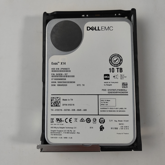 01DC16 10TB SAS 12Gbps 7.2K 3.5" 4Kn 7200RPM HDD Enterprise Hard Drive for PowerEdge Server Server Storage NAS
