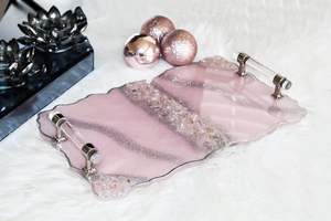 Elegante Bandeja Rectangular de Resina Epoxi Rosa con Patrón Floral Vertical Art Deco, Multifuncional y Táctil - Product Image 3