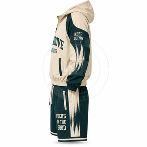 Trendy Windbreaker <b>Shorts</b> <b>Set</b> Premium Hooded Jacket Elastic Waist <b>Shorts</b> Windbreaker <b>Shorts</b> <b>Set</b> - Product Image 5