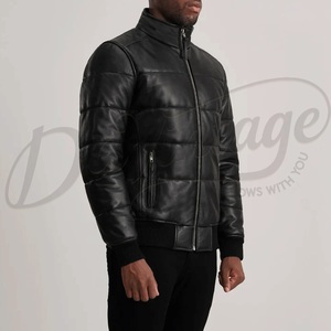 Veste de pilote MA1 en cuir noir authentique pour homme, col baseball, manteau de pilote en cuir véritable, vente en gros, streetwear urbain - Product Image 5