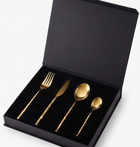 Ensemble de couverts en or mat style bambou, design moderne, passe au lave-vaisselle, pour mariage et table à manger - Product Image 6