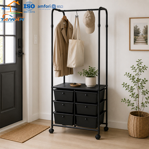 MIT Adjustable Garment Rack with 6-Drawer <b>Storage</b> Trolley Rolling Clothes Organizer <b>Cart</b> for Home Use - Product Image 4