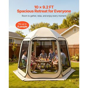 Carpa de Jardín Plegable Beige de 10 x 9.2 Pies para 4-8 Personas, Toldo Portátil con Mosquitera, Bolsa de Transporte, Laterales con Malla y Estacas para el Suelo - Product Image 3