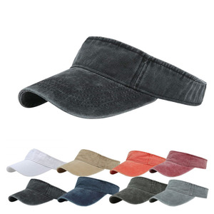 Casquette de soleil réglable en coton délavé style vintage, chapeaux de plage tendance avec logo personnalisé, visières d'extérieur en gros - Product Image 1