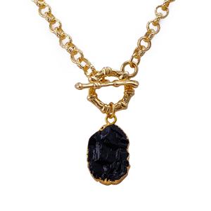Collier à fermoir en tourmaline noire brute plaqué or, cristal de guérison brut, fait à la main, collier tendance pour femmes - Product Image 5