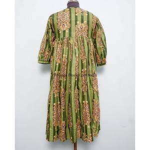 Robe longue imprimé tigre avec accent pompon pour femme, 100 % coton, style vintage évasé, pour événements formels, taille naturelle, écologique, vente en gros - Product Image 6