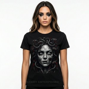 Camiseta Personalizada con Diseño Mitológico de Medusa Gorgona para Mujer, Estilo Horror Oscuro, Camiseta de Algodón, Moda Urbana, Top Estético - Product Image 1