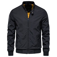 Veste bomber pour homme en polyester 100%, décontractée, à fermeture éclair, doublure contrastée, col montant côtelé, poignets côtelés, pour le printemps et l'automne