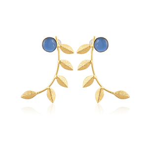 Elegant <b>Gold</b> Plated Ink Blue Hydro Gemstone Brass <b>Earring</b> Handmade Fashion Jewelry for Women Gift - Product Image 1