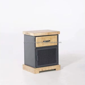 Mesa de Noche Industrial de Madera Maciza de Mango con Puerta de Malla Metálica, Mesita de Noche Moderna con 2 Cajones de Almacenamiento para Dormitorio 2026 - Product Image 1