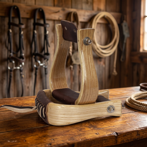 Tough Tack 2 Western Glossy Natural Wood Flat Bottom Saddle Stirrups-Leather Tread - Product Image 2