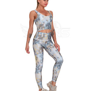 Vente directe usine Ensemble de yoga 2 pièces pour femme, tenue de sport et fitness, taille mi-haute, en Spandex/Nylon respirant, avec logo frontal - Product Image 2
