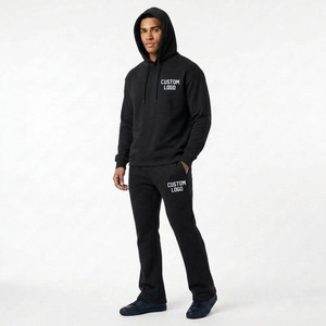 Conjunto de Sudadera con Capucha Corta y Pantalones Acampanados de Invierno Personalizados al por Mayor para Hombre - Chándal 100% Algodón Polar Cortavientos Transpirable - Product Image 3