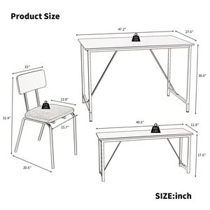 Set tavolo da pranzo da 4 pezzi da cucina e da soggiorno con 2 sedie e panca per uso domestico - Product Image 5