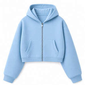 Custom Unisex Regular Fit Cropped Full Zipper Hoodie Solid P Heavyweight Cotton Fleece <b>Zip</b> <b>Hooded</b> OEM ODM Private Label Lined - Product Image 1